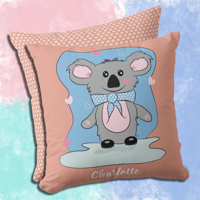 Cartoon Koala Lachs Pink Kid Throw Kissen (Von Creator hochgeladen)