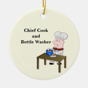 Cartoon Koch, "Chefkoch und Flaschenwärmer" Keramik Ornament