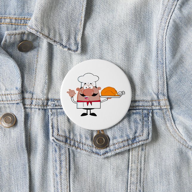 Cartoon Koch Holding Roast Türkei Button (Von Creator hochgeladen)