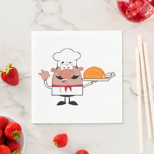 Cartoon Koch Holding Roast Türkei Serviette