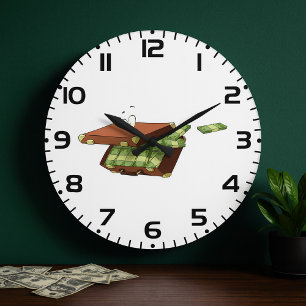 Cartoon-Koffer voll mit Geldautomaten Große Wanduhr