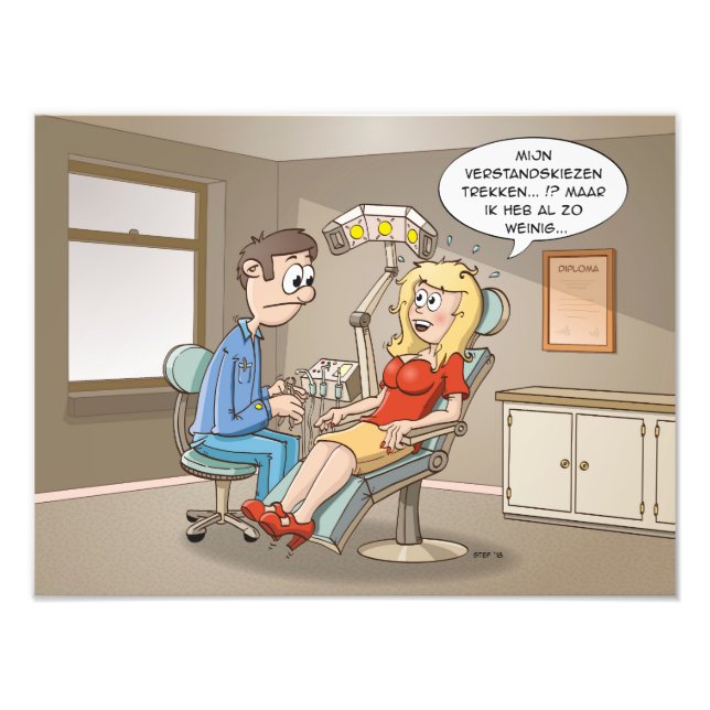 Cartoon; komt een blondje bij de tandarts fotodruck (Vorne)