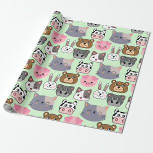 Cartoon Kopf Muster.w Lgreen BG Geschenkpapier