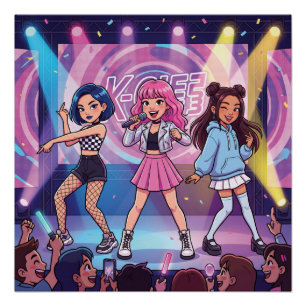 Cartoon KPop Mädchen-Gruppe Poster