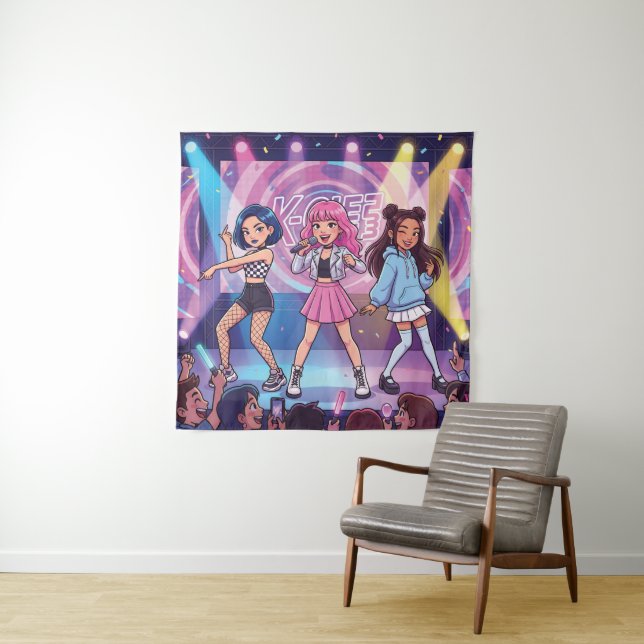 Cartoon KPop Mädchen Gruppe Wandteppich (Beispiel)