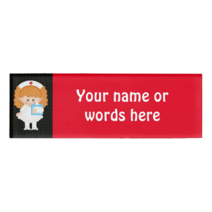 Cartoon-Krankenschwester fügen Wörter oder Namenss Namenschild