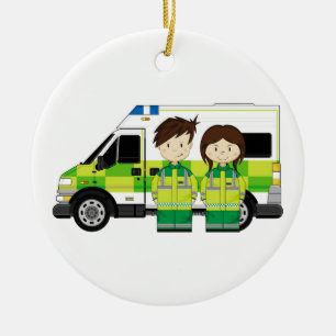 Cartoon-Krankenwagen und EMT Keramik Ornament