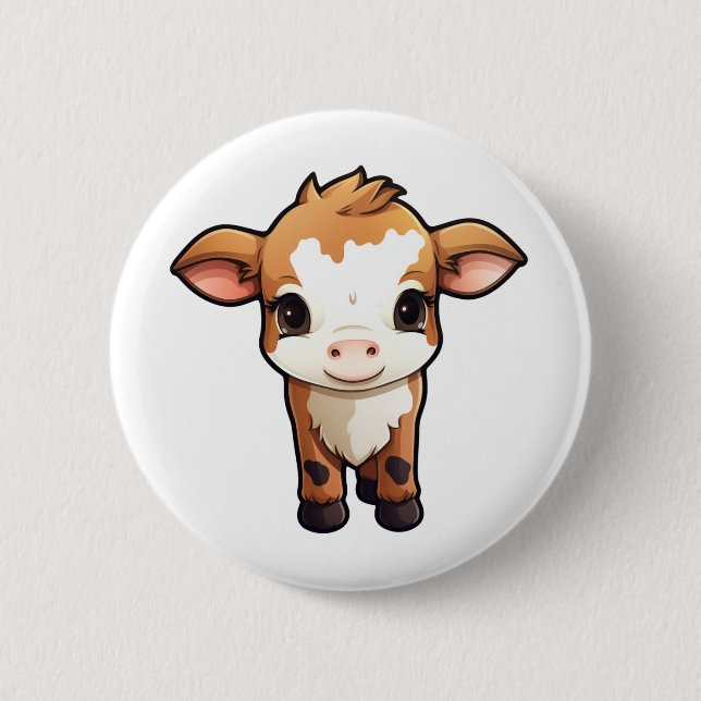 Cartoon Kuh-Abbildung Button (Vorderseite)