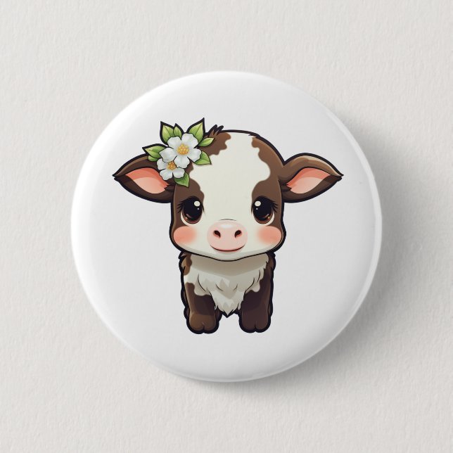 Cartoon Kuh-Abbildung Button (Vorderseite)