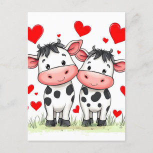 Cartoon Kuh Couple Liebe Ankündigungspostkarte