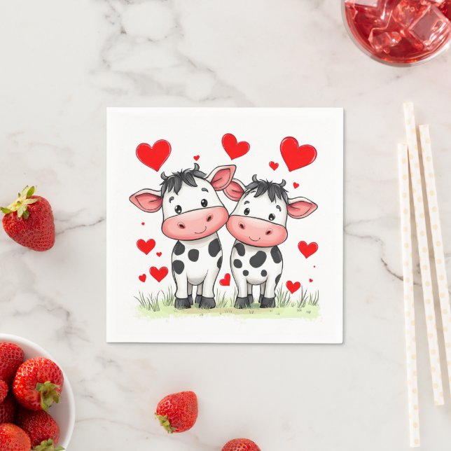 Cartoon Kuh Couple Liebe Serviette (Beispiel)