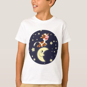 Cartoon Kuh hüpft über den Mond Kinder T - Shirt