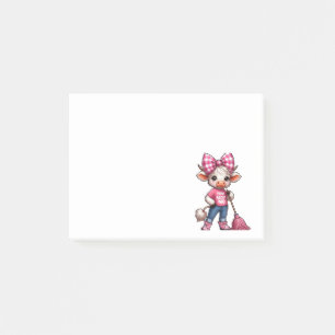 Cartoon Kuh in rosa Outfit mit Gingham Bow Post-it Klebezettel