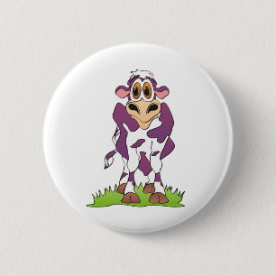 Cartoon Kuh Lila Button