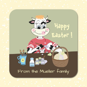 Cartoon Kuh Malerei Ostereier Umschlag Aufkleber