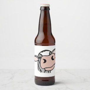 Cartoon-Kuh schwarz weiß rosa Kuss grau Farm Tier Bierflaschenetikett