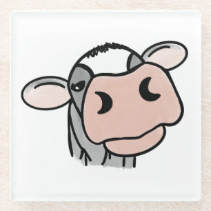 Cartoon-Kuh schwarz weiß rosa Küss grau Farm Tier Glasuntersetzer
