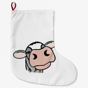 Cartoon-Kuh schwarz weiß rosa Kuss grau Farm Tier Großer Weihnachtsstrumpf