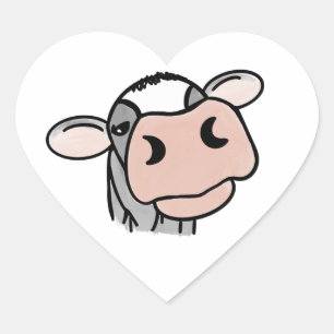 Cartoon-Kuh schwarz weiß rosa Küss grau Farm Tier Herz-Aufkleber