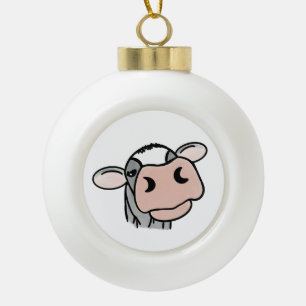 Cartoon-Kuh schwarz weiß rosa Kuss grau Farm Tier Keramik Kugel-Ornament