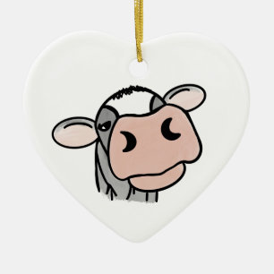 Cartoon-Kuh schwarz weiß rosa Kuss grau Farm Tier Keramik Ornament