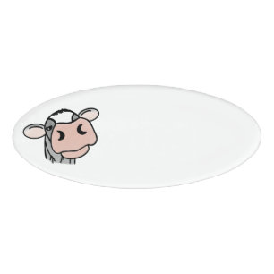 Cartoon-Kuh schwarz weiß rosa Kuss grau Farm Tier Namenschild
