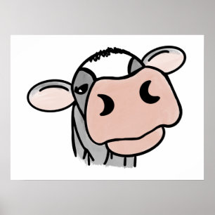 Cartoon-Kuh schwarz weiß rosa Kuss grau Farm Tier Poster