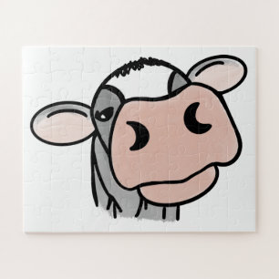 Cartoon-Kuh schwarz weiß rosa Kuss grau Farm Tier Puzzle