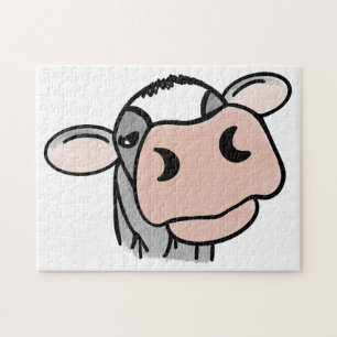 Cartoon-Kuh schwarz weiß rosa Kuss grau Farm Tier Puzzle