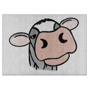 Cartoon-Kuh schwarz weiß rosa Küss grau Farm Tier Schneidebrett