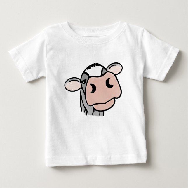 Cartoon Kuh Schwarz-weiß rosa Kuss graues Nutztier Baby T-shirt (Vorderseite)