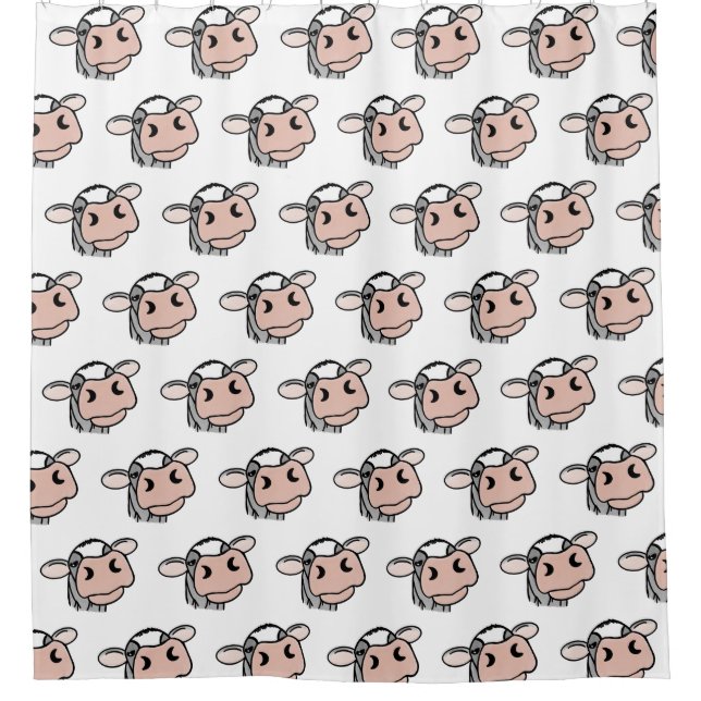 Cartoon Kuh Schwarz-weiß rosa Kuss graues Nutztier Duschvorhang (Vorderseite)