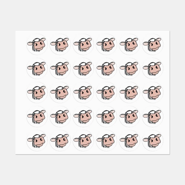 Cartoon Kuh Schwarz-weiß rosa Kuss graues Nutztier Etiketten (Blatt)