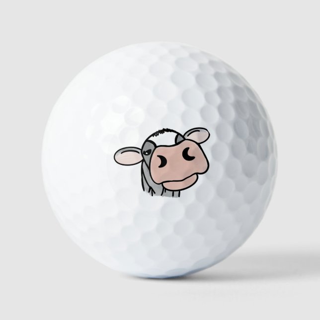 Cartoon Kuh Schwarz-weiß rosa Kuss graues Nutztier Golfball (Vorderseite)