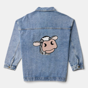Cartoon Kuh Schwarz-weiß rosa Kuss graues Nutztier Jeansjacke
