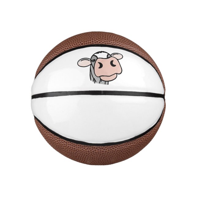 Cartoon Kuh Schwarz-weiß rosa Kuss graues Nutztier Mini Basketball (Vorderseite)