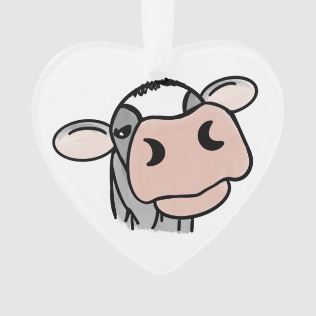 Cartoon Kuh Schwarz-weiß rosa Kuss graues Nutztier Ornament (Vorderseite)