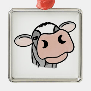 Cartoon Kuh Schwarz-weiß rosa Kuss graues Nutztier Ornament Aus Metall