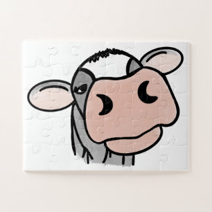 Cartoon Kuh Schwarz-weiß rosa Kuss graues Nutztier Puzzle