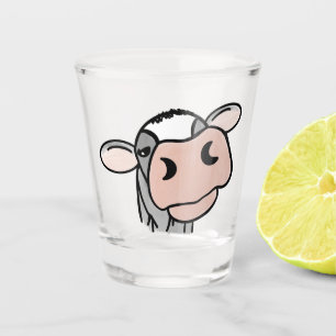 Cartoon Kuh Schwarz-weiß rosa Kuss graues Nutztier Schnapsglas