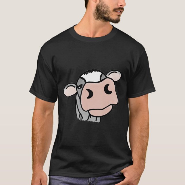Cartoon Kuh Schwarz-weiß rosa Kuss graues Nutztier T-Shirt (Vorderseite)
