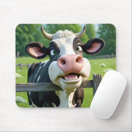 Cartoon Kuh zinnt über einen Zaun Mousepad