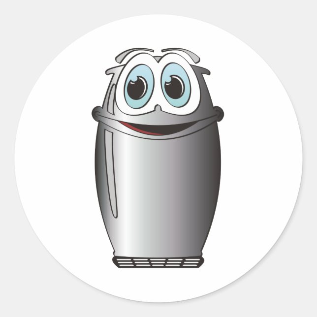 Cartoon-Kühlschrank aus rostfreiem Stahl Runder Aufkleber (Vorderseite)