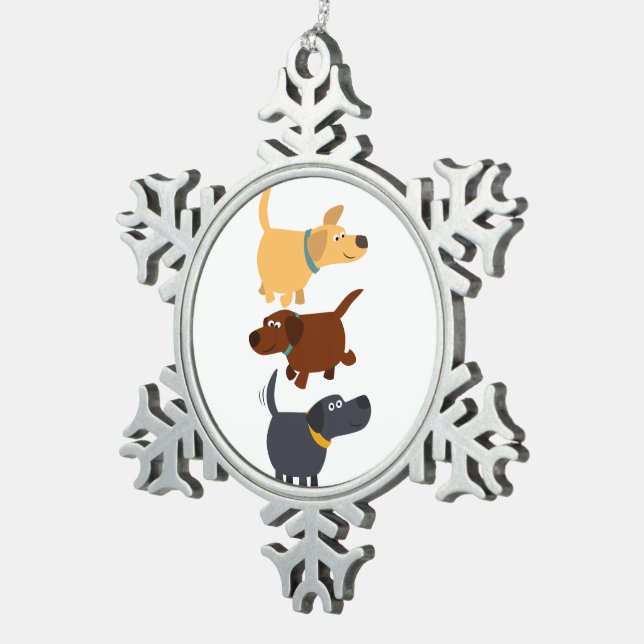 Cartoon Labradors in 3 Aromen Zinnschmuck Schneeflocken Zinn-Ornament (Rechts)