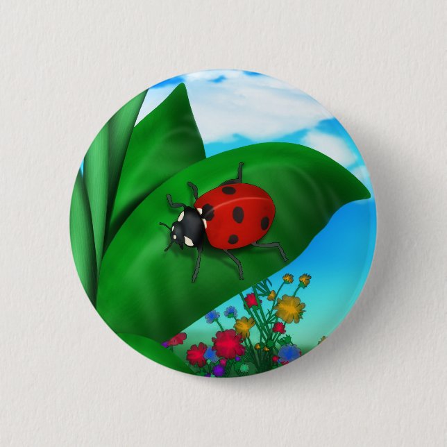 Cartoon Lady Bug Button (Vorderseite)