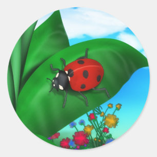 Cartoon Lady Bug Runder Aufkleber