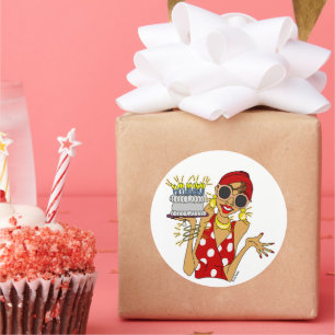 Cartoon Lady mit Cake und Candles Aufkleber