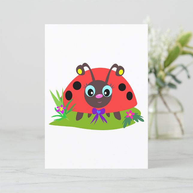 Cartoon Ladybug Bow und Blume Einladung (Von Creator hochgeladen)