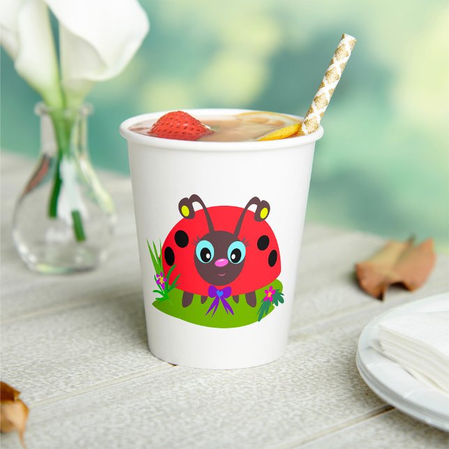 Cartoon Ladybug Bow und Blume Pappbecher (Von Creator hochgeladen)