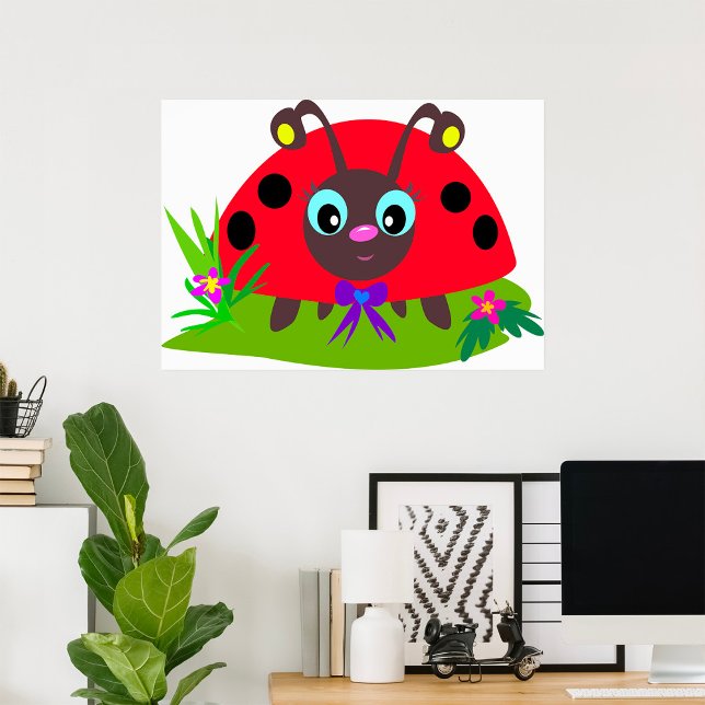 Cartoon Ladybug Bow und Blume Poster (Von Creator hochgeladen)